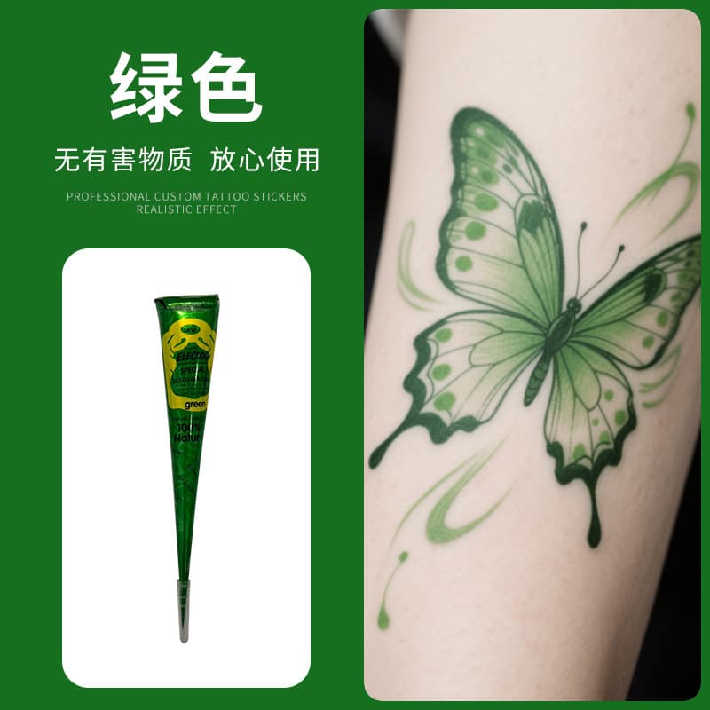 Trending Hand-Drawn Henna Paste Tattoo Juice Temporary Plant-Based Colored Tattoo Paste with Hollow Stencil