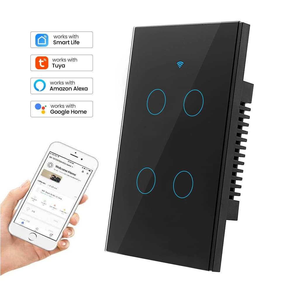Hot Sale 120 Type US Standard Tuya WIFI Smart Touch Wall Single Live/Neutral Wire Switch Voice Control