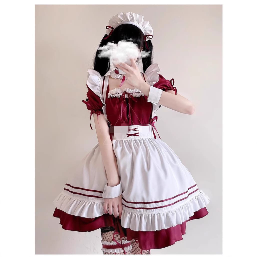 Cosplay Japanese Soft Girl Maid Dress Dress Pure Cute Red Maid Uniform Set Role Play