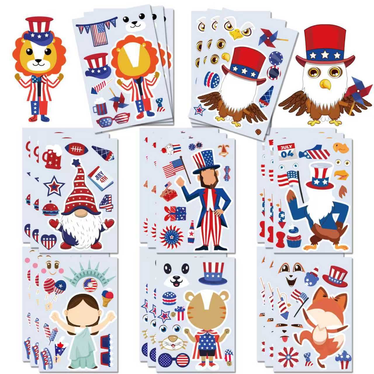 Cross-border US Independence Day Stickers Cute Cartoon Make a Face Stickers Children's DIY Creative Stickers Custom