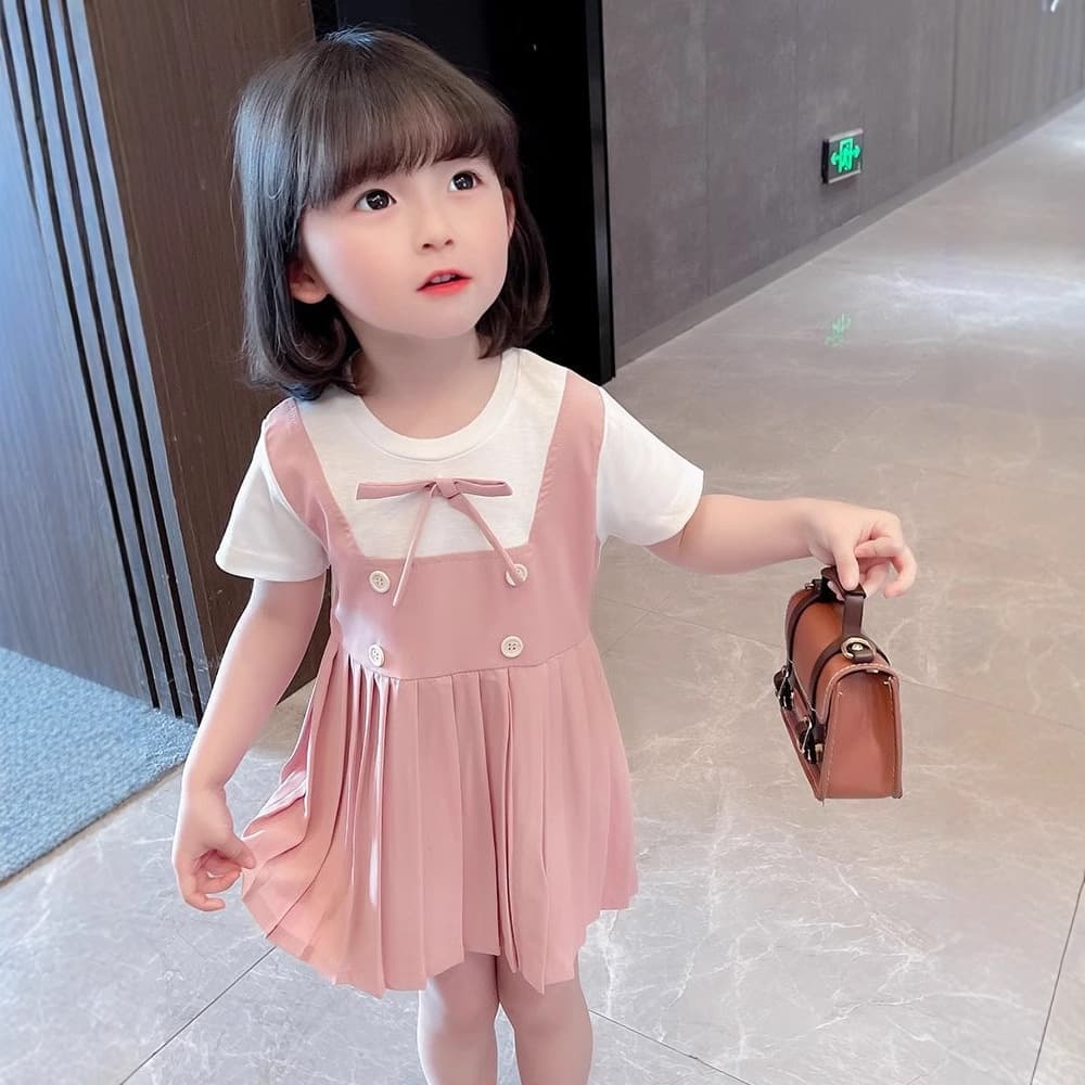 Girls Pleated Dress Two-in-One Cotton 2026 Summer New Korean Style Princess Dress Thin Medium and Small Child Dress