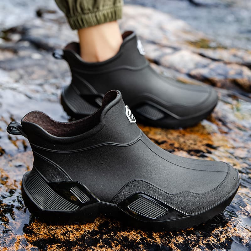 2025 new short-top rain boots for men, adult waterproof shoes, women's rain boots, anti-slip, wear-resistant, fleece-lined, warm, fashionable