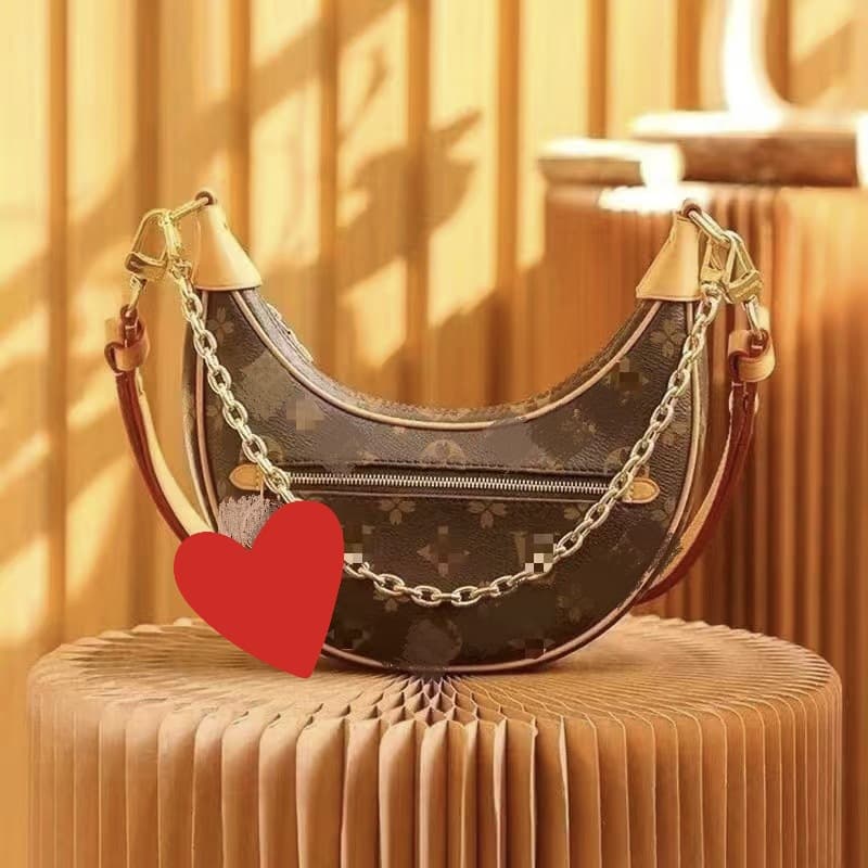 L Moon Bag 2025 New Model V Pea Bag m Lv Chain Shoulder Crossbody Handbag with Print