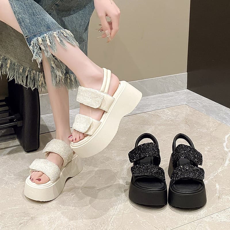 Songgao Thick-Soled Height-Increasing Sandals for Women 2026 New Summer, Sparkly Casual Sport Sandals for Petite, Beach Slides