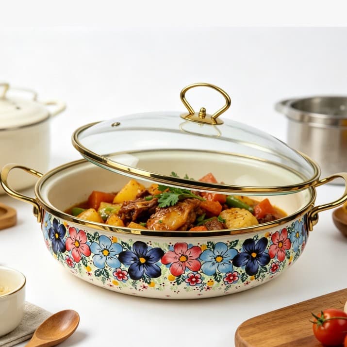 Factory Direct Enamel Cast Iron Stew Pot Hot Pot Multi-Function Seafood Pot 30CM Soup Pot Braising Pot Dual Soup Pot Universal
