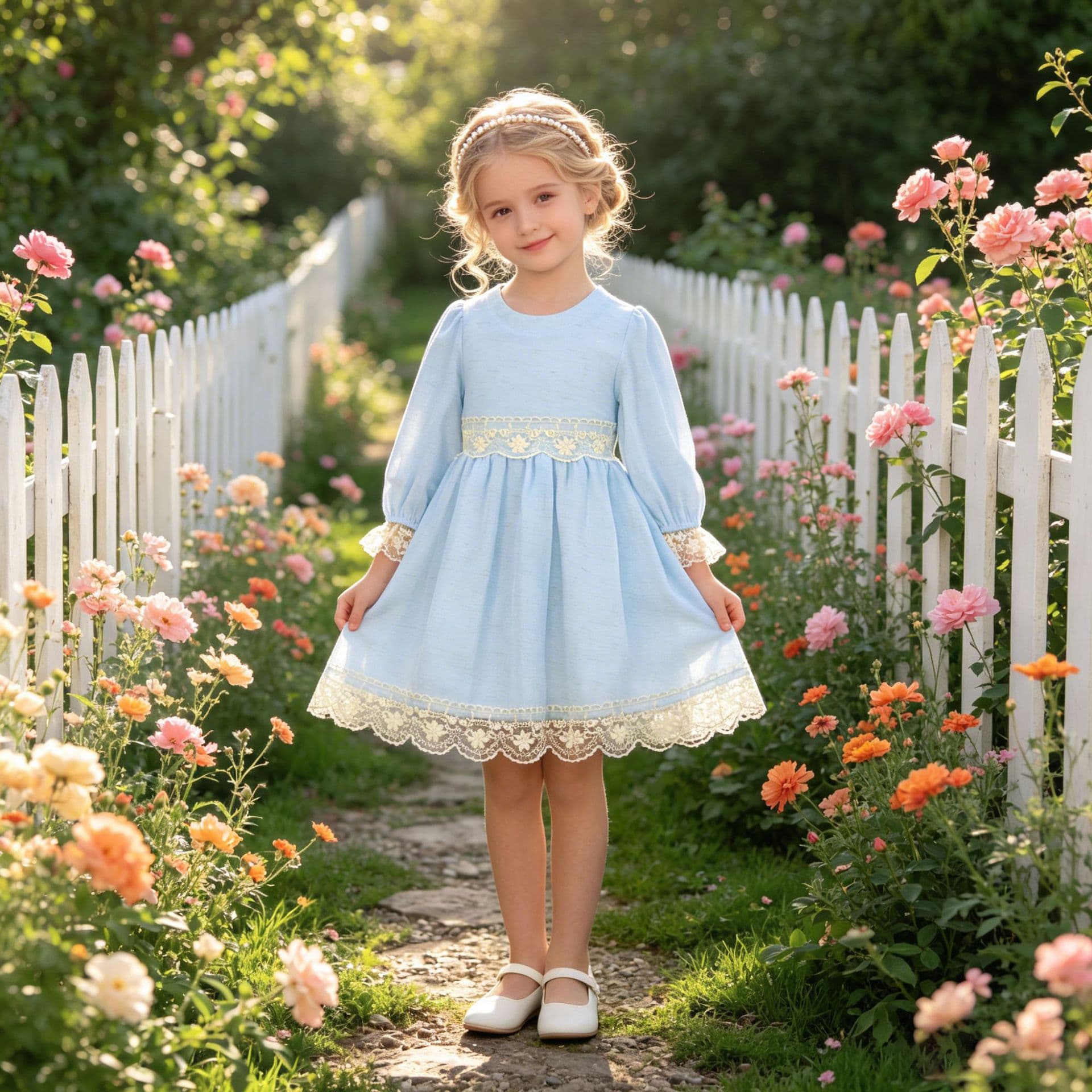 French forest style children's daily dress lace cuffs little girl princess dress outdoor vacation cotton and linen dress