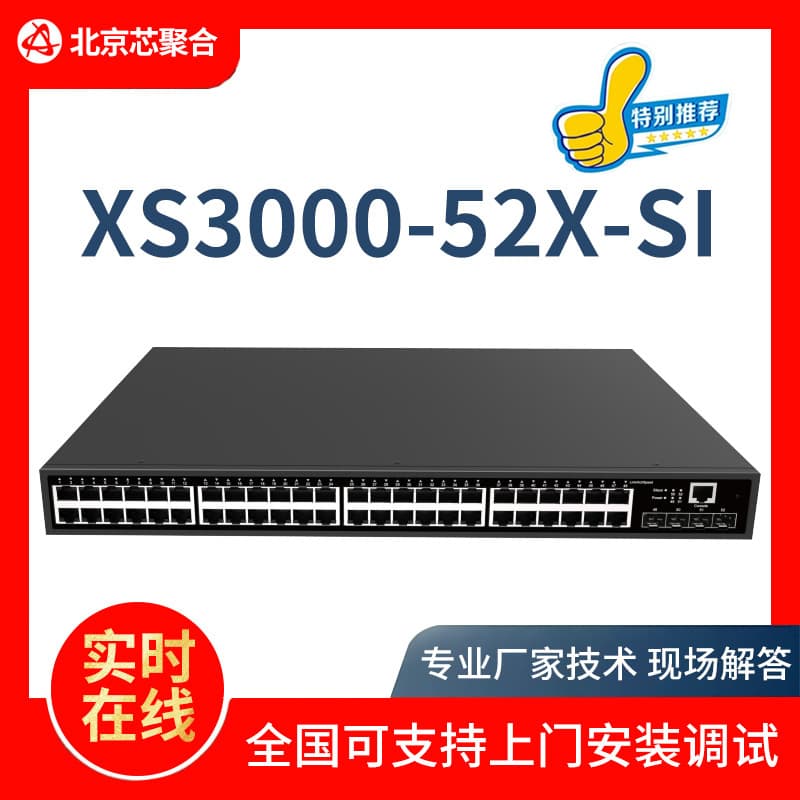 XS3000-52X-SI Layer 3 Managed Aggregation Switch with Built-in Power Supply, 48 Gigabit Copper Ports, 4 Gigabit SFP Slots