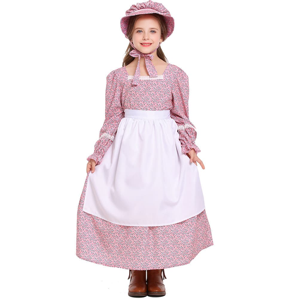 Pink blue floral colonial girl Amazon source prairie pioneer suit pastoral style long skirt