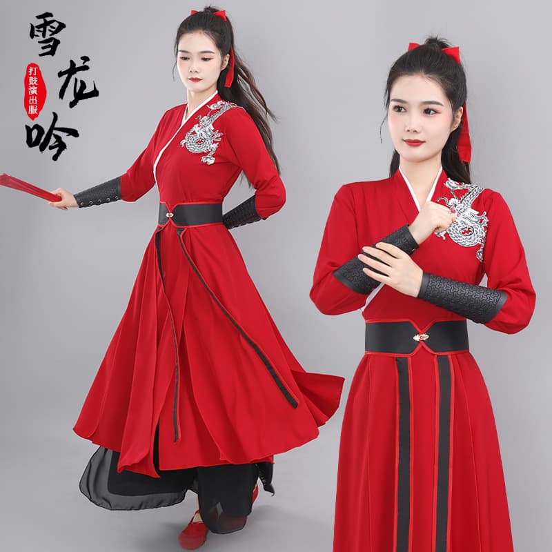Drumming Snow Dragon Chant dance performance costume new style Mulan costume female knight martial arts Chinese drum classical Elephant King March.