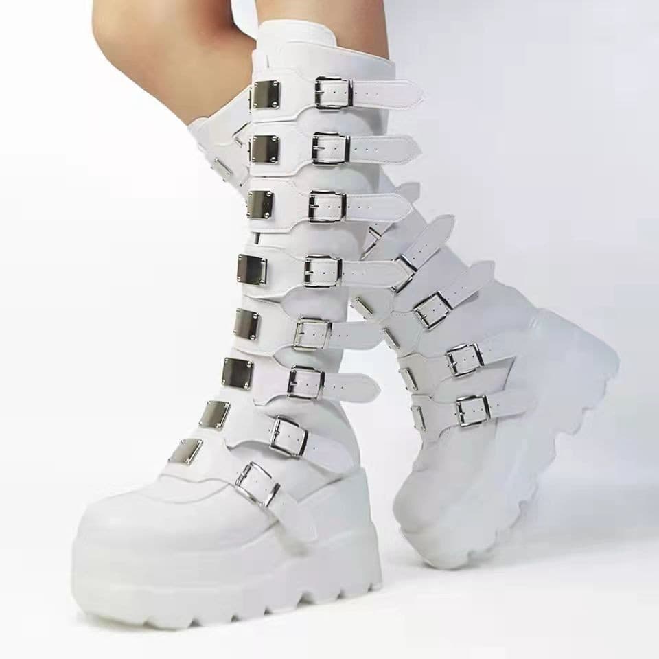 Independent Station Foreign Trade Boots 2024 New European and American Metal Buckle with Thick Bottom High Boots Women's Amazon plus size Women's Boots