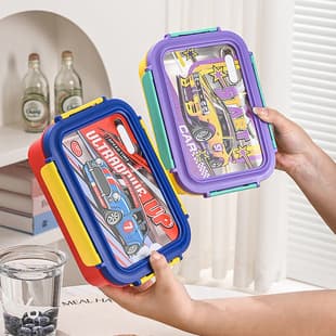 Office Worker 304 Stainless Steel Sealed Lunch Box, Divided Bento Box with Fork and Spoon, Portable Kids Lunch Container with Compartments