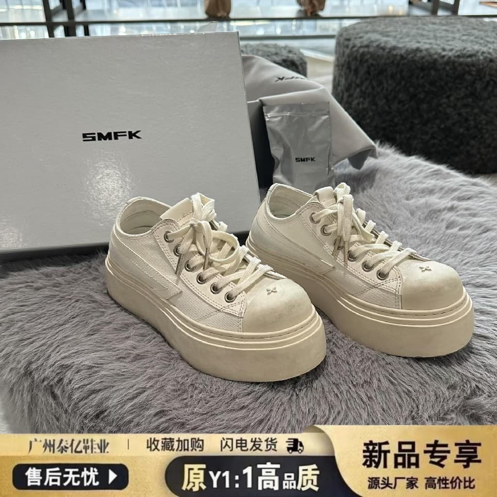 SMFK Cross Star Ball Dirty Shoes 2025 New Vintage White Sneakers Women Thick Sole Versatile Canvas Shoes