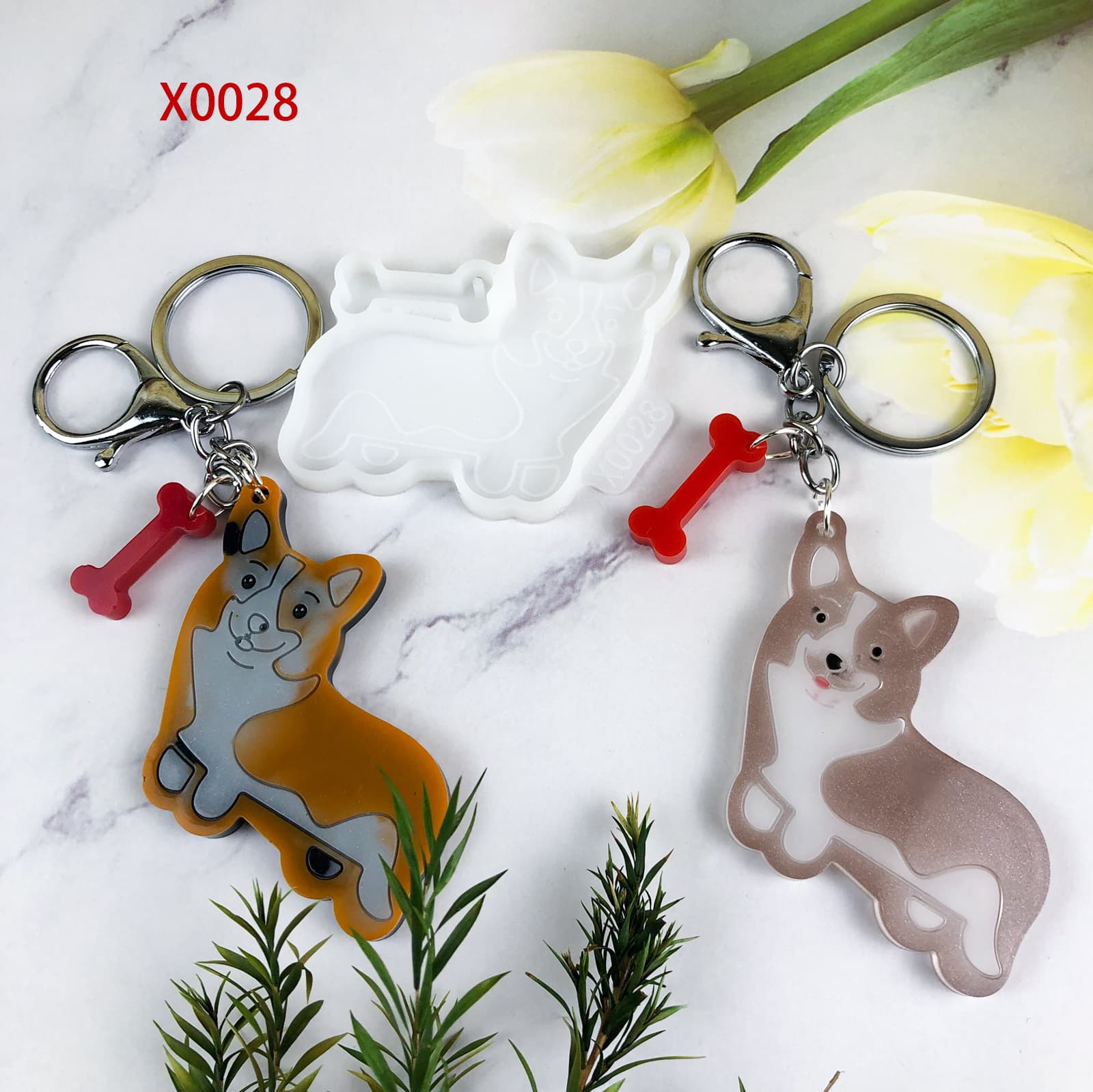 X0028 Dog and Bone Keychain Crystal Epoxy Resin Mold DIY Pendant Silicone Mold