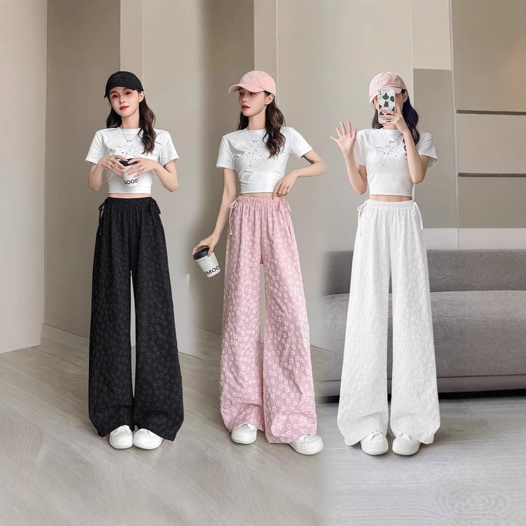 Girl's Sweet Summer Slim-fit Elastic Waist Trousers Wide-leg Women's High Waist Lazy Style Niche Straight Cyber Celebrant Walking Pants