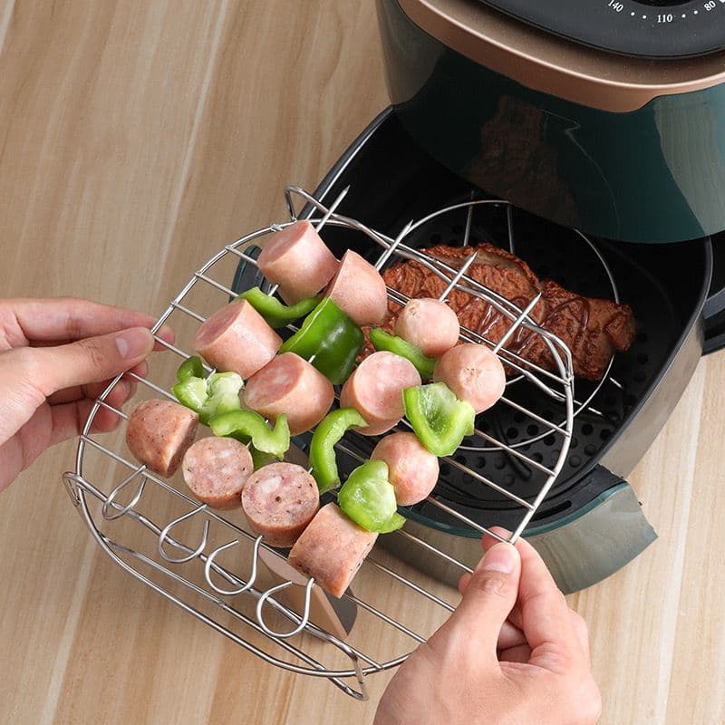 Air fryer stainless steel 4-pin electric fryer accessories, double-layer steaming and grilling rack, 7-inch and 8-inch square barbecue rack and bread rack.