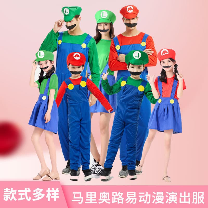 Cartoon Super Mario costume cosplay parent-child outfit puff-sleeve costume for Mario cosplay costumes