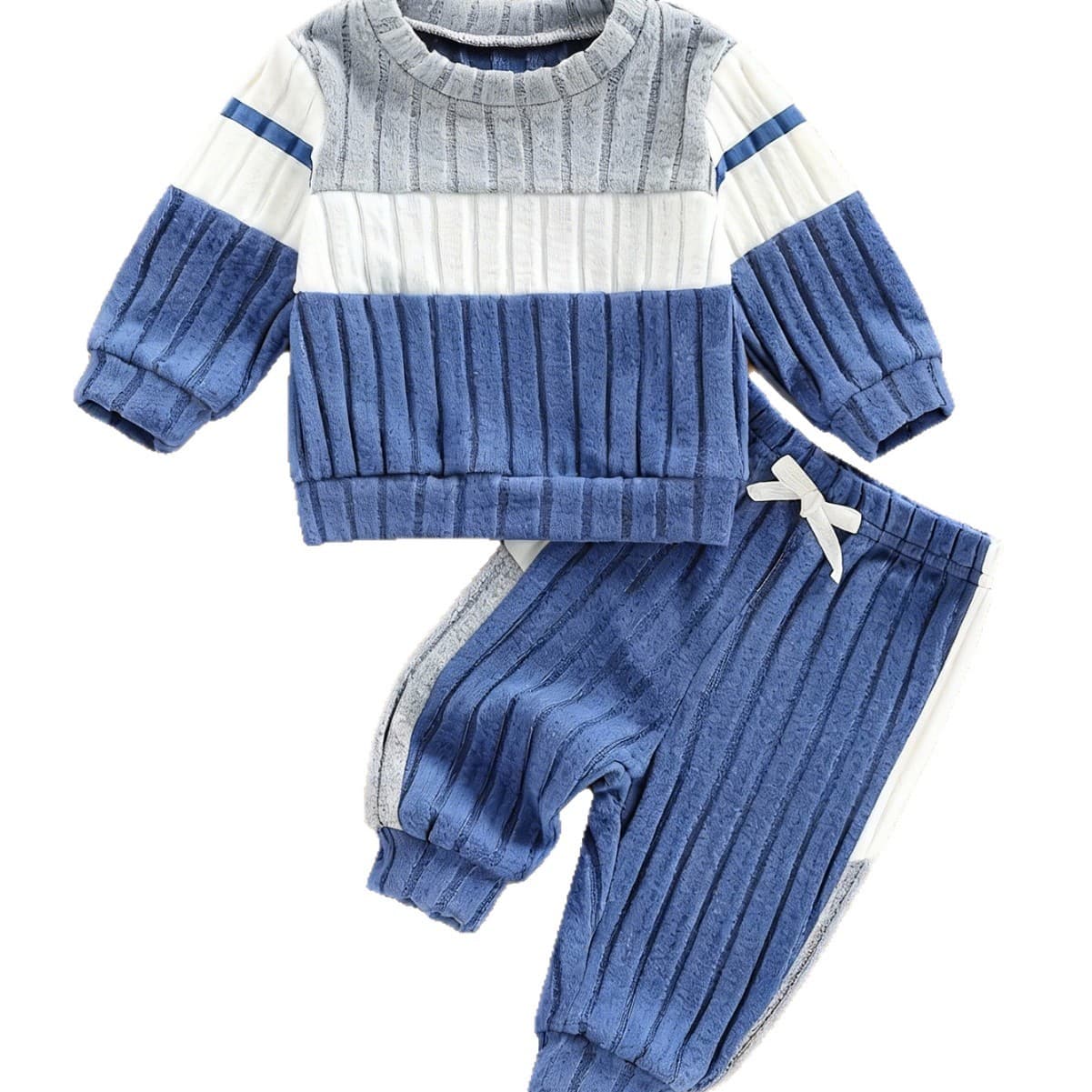 Baby Boys Girls Casual Ribbed Color Block Long Sleeve Top and Pants Set