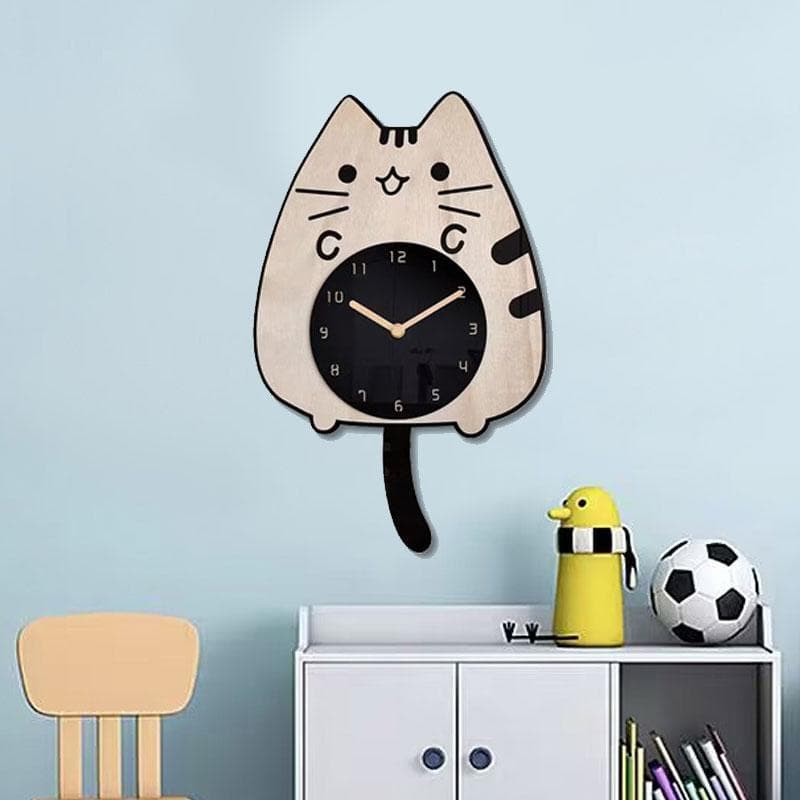 Shaped decorative wall art, irregular form, bedroom, dining room, children's room, home decor with clock and cat 3260