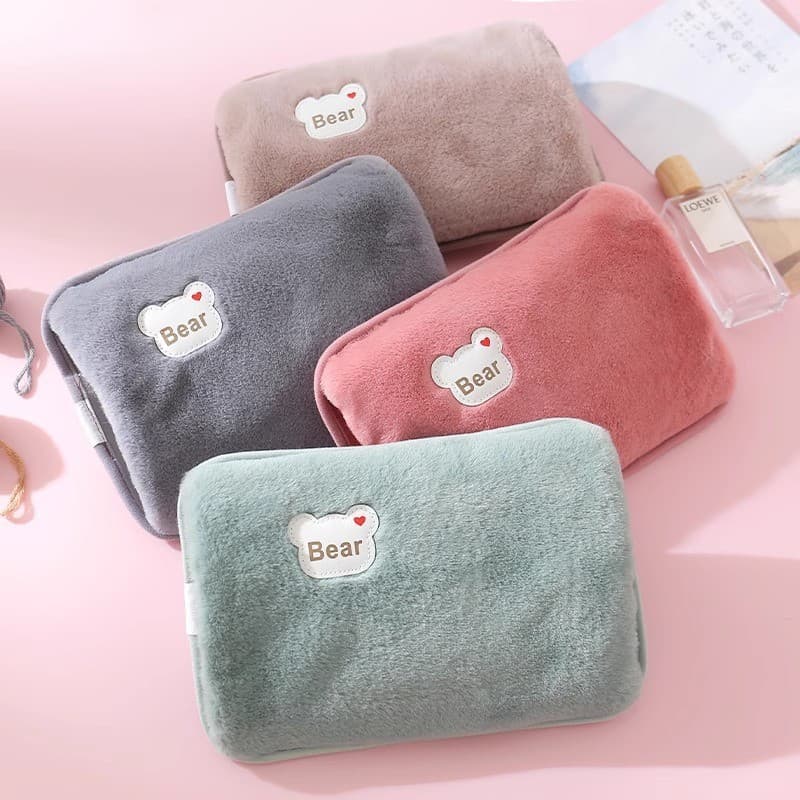 Rechargeable Electric Hot Water Bottle Double Pocket Warm Water Bag Bear Head Cartoon Cute Heat Pack Factory Wholesale Spot Supply