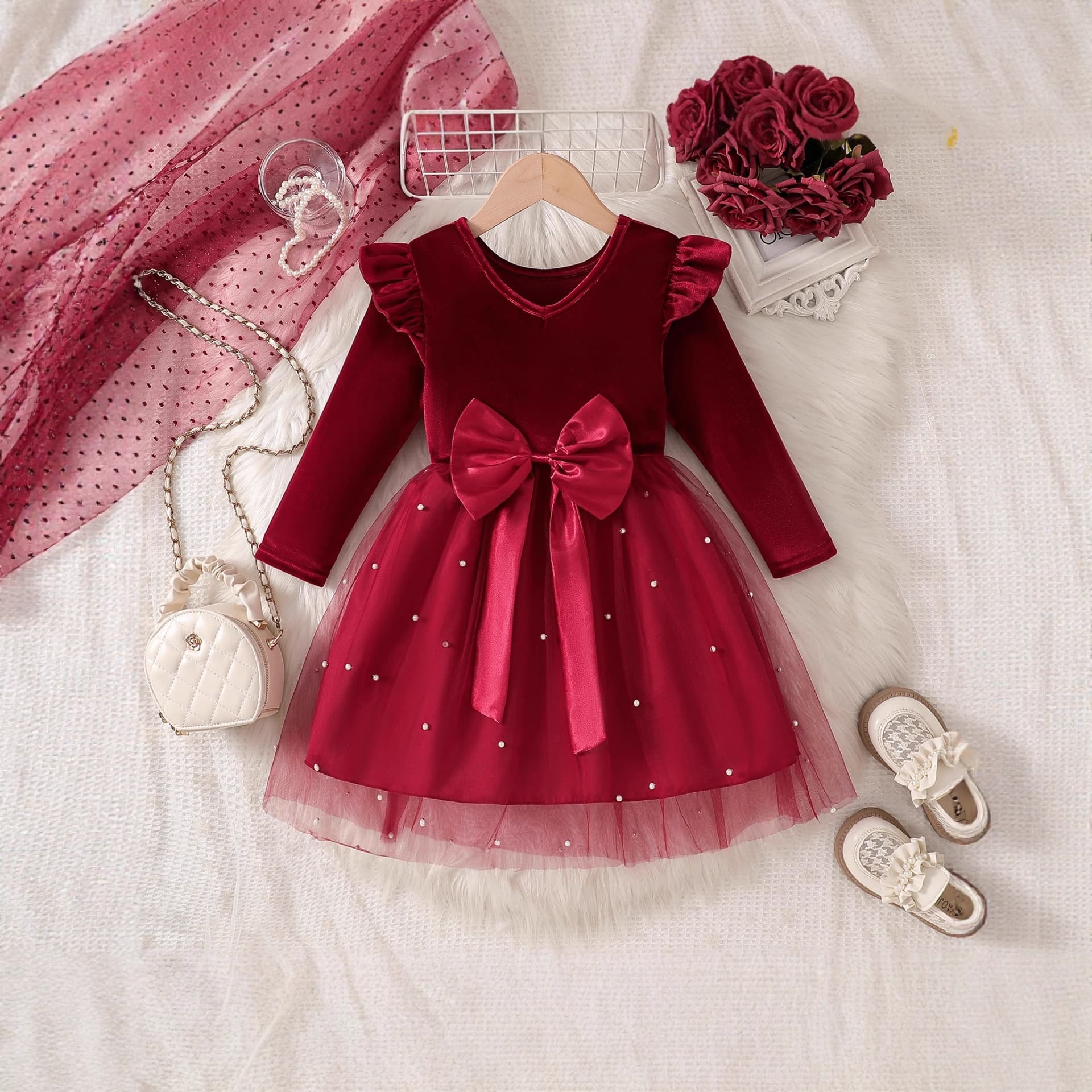 2025 New Style Long-Sleeved Girls' Dress, Stylish Star Sequin Mesh Princess Dress, Children's Christmas Performance Costume