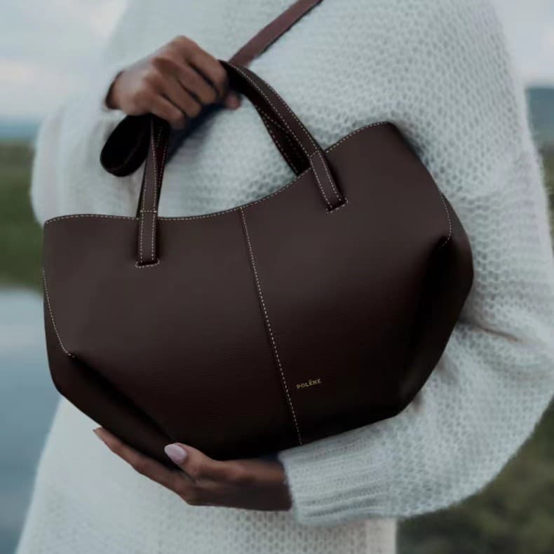In Stock, Ships Immediately Polene Wing Bag Cyme Genuine Leather Shoulder Bag, Niche French Style Large-Capacity Tote