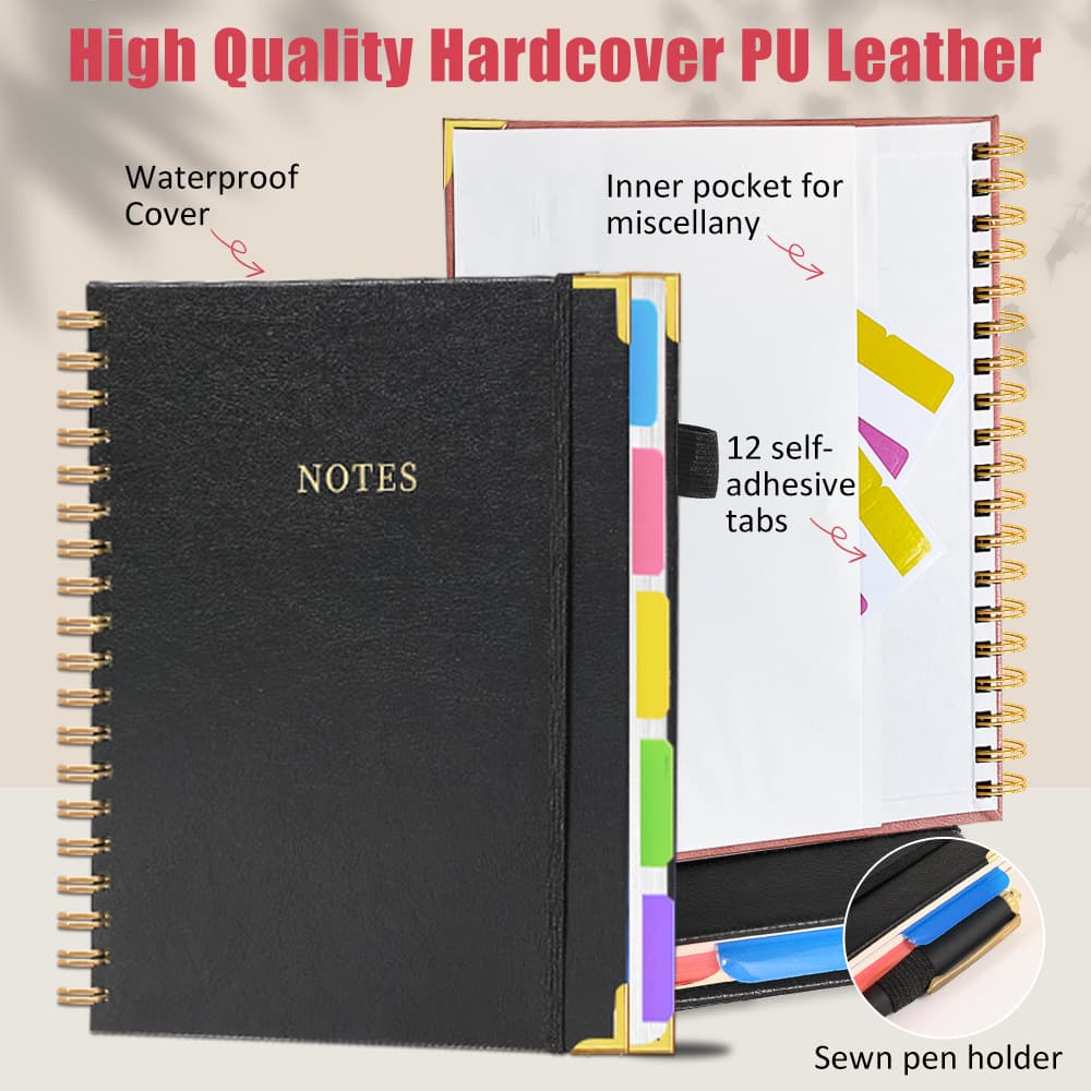Cross-border exclusive PU leather spiral coil notebook student cash saving budget notebook simple office business notebook