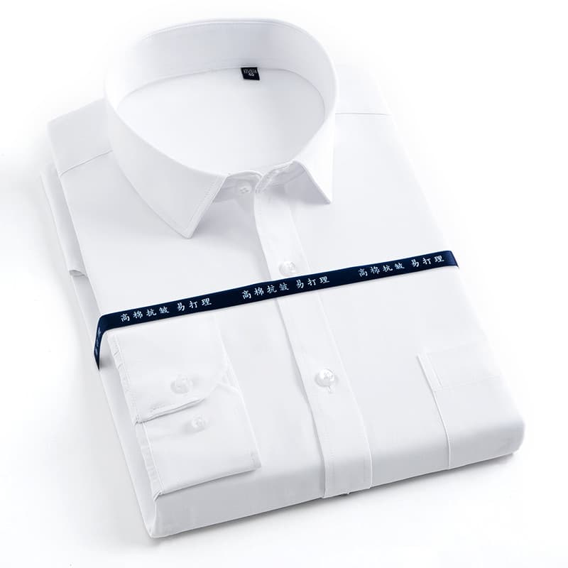 2023 Long Sleeve Shirt Men Pure White Business Casual Work Uniform Solid Color Shirt