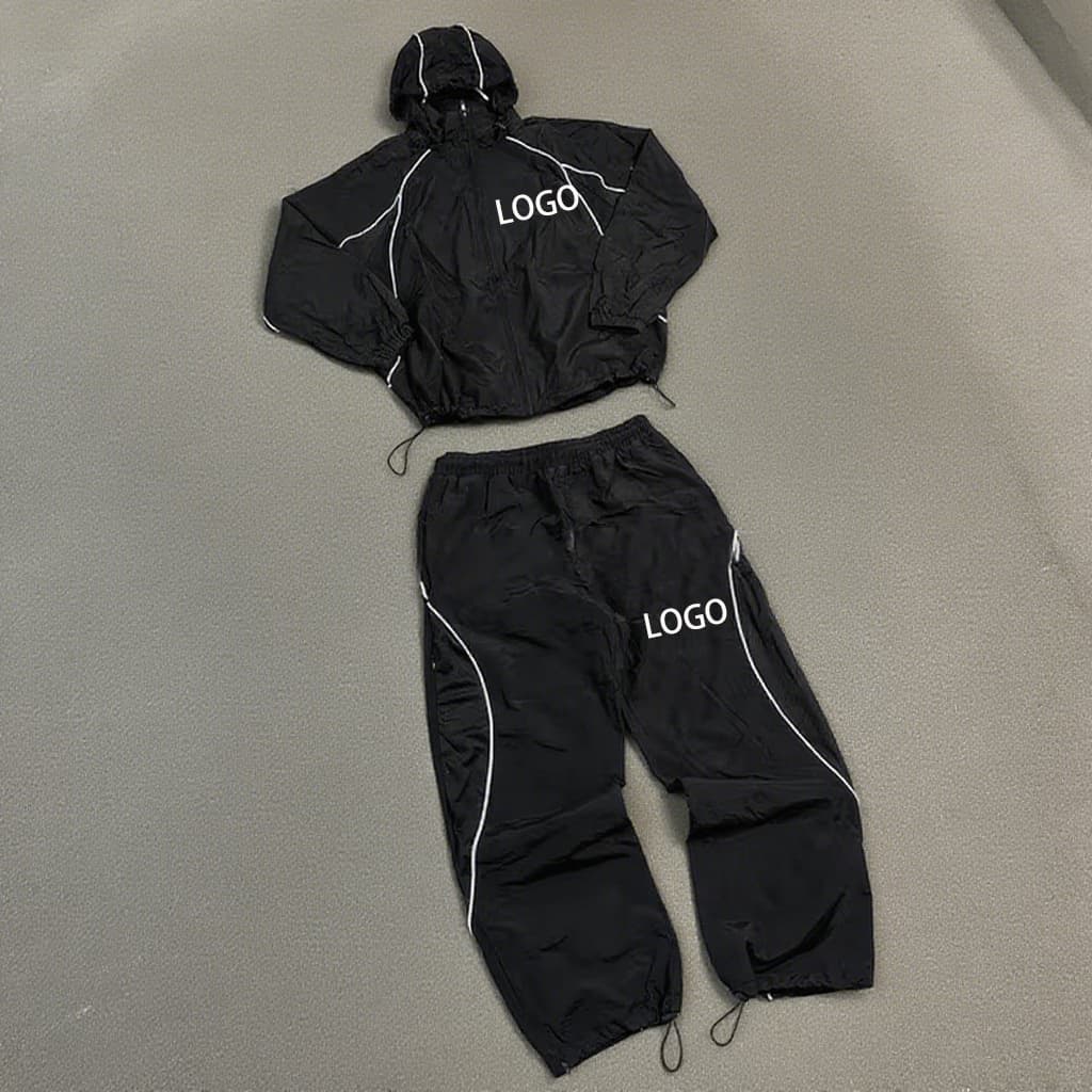 Cross-border EU/US Reflective Stripe Zip Hoodie Sweatpants Windbreaker Sportswear Lightweight Running Jacket Set
