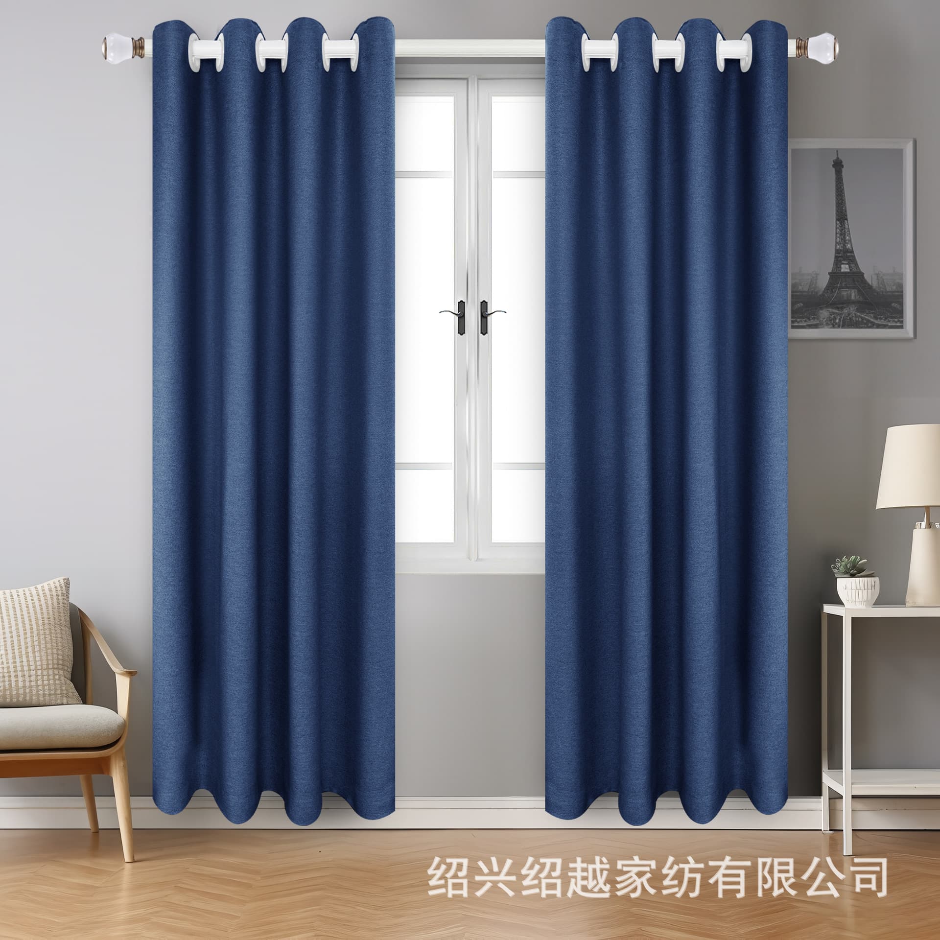Drop Shipping Finished Solid Color Curtains for Amazon Cross-Border Blackout Curtain Fabric New Double-Sided Linen Grommet Curtains