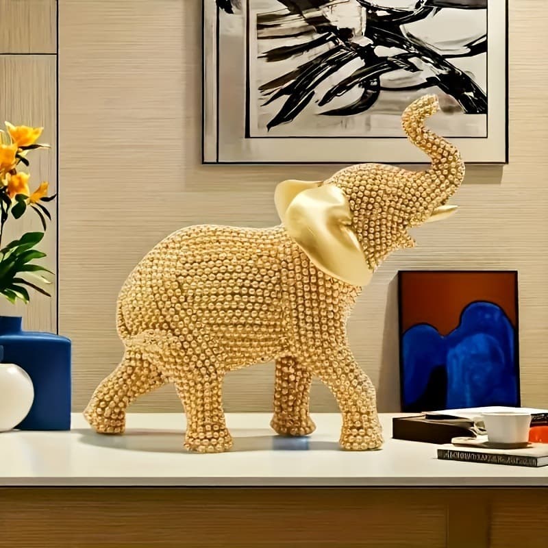 Modern Gold Shiny Mini Elephant Statue Craft Ornament Simple Desktop Decoration Resin Craft Wholesale