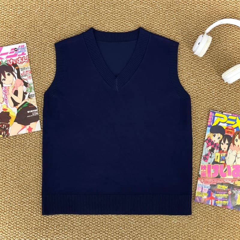 Solid Color V-Neck Pullover Sweater Japanese School Style JK Uniform Inner Layer Multi-Color Sleeveless Vest Knitwear Layering Piece