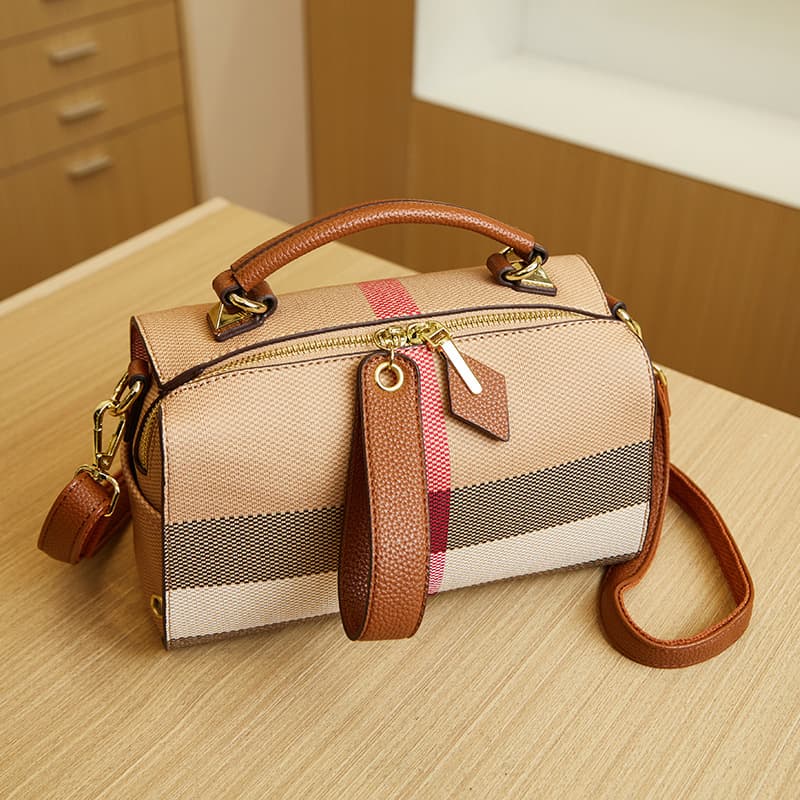 Trendy Plaid Canvas Leather Women's Bag Crossbody Handbag Pillow Shape Soft PVC Material Boston Bag Style Summer 2024