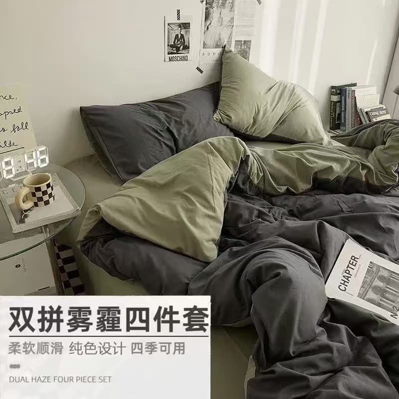 Dormitory 4-Piece Bedding Set, Brushed Fabric, 3-Piece Dormitory Bed Sheet Set, Dual Color Combination, Skin-Friendly, Simple Style, Student Factory