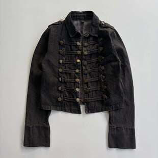 Vintage Washed High-Waist Slim-Fit Multi-Button Cropped Coat Retro Palace Style High-Street Outerwear