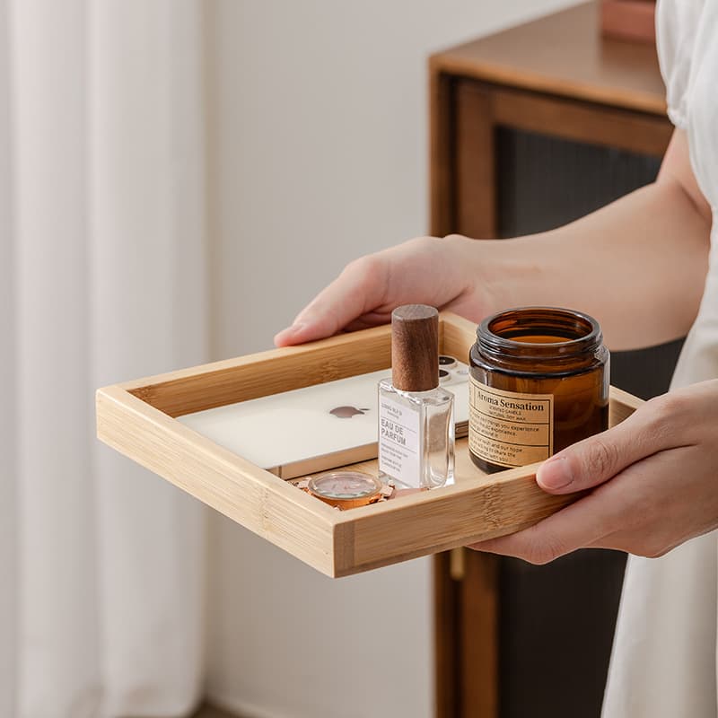Wooden Desktop Storage Box, Lidless Cosmetic and Jewelry Organizer, Rectangular Toiletry Storage Box, Modern Minimalist Style