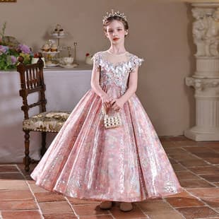 Girls' Dress Pink Luxury Birthday Party Ten-Year-Old Evening Gown Beautiful Flower Girl Princess Dress