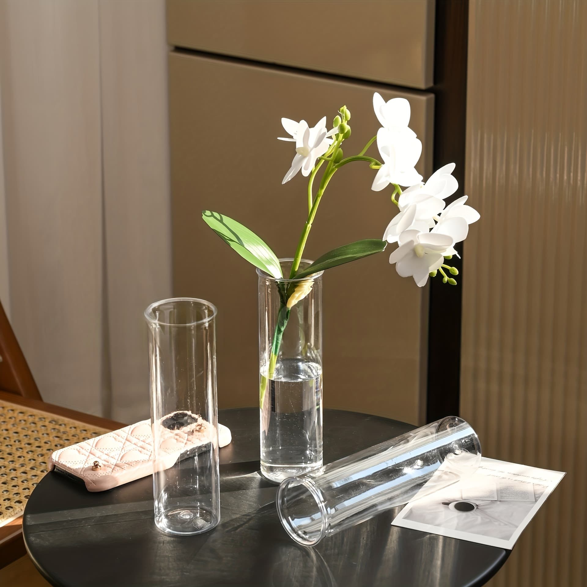Hot Selling Straight Plastic Vase Transparent Durable Drop-Resistant Flower Shop Arrangement Desktop Decoration Hydroponic Vase