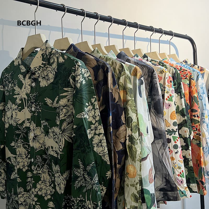 One-piece delivery vintage green oil painting flower lazy wind flower shirt men and women niche design loose long sleeve shirt