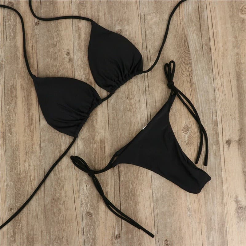 Sexy Lingerie Bikini Swimsuit Solid Color Three-Piece Swimsuit Women's Separated Adjustable Tie Sexy European and American Style