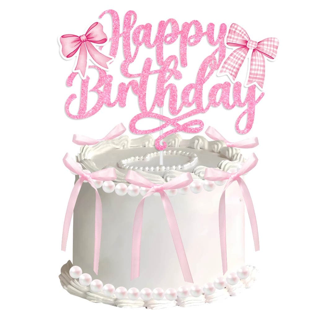 New Bow Birthday Party Decoration Supplies Birthday Cake Insert Black Pink Bow Cake Topper