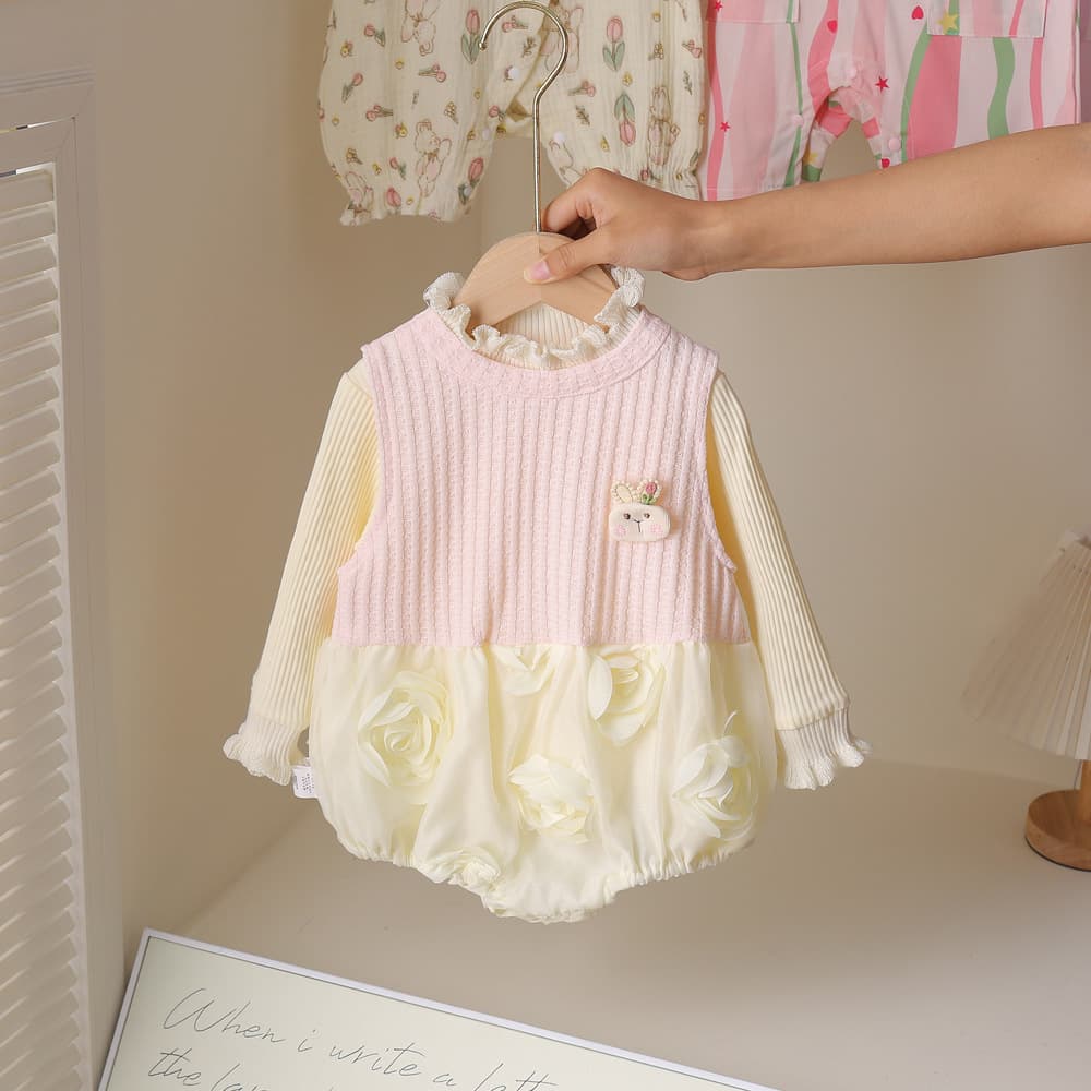 Baby Early Autumn Princess Style Romper Sweet Fairy Tulle Dress Infant Outfit for Outings and Photo Shoots Two-Piece Set