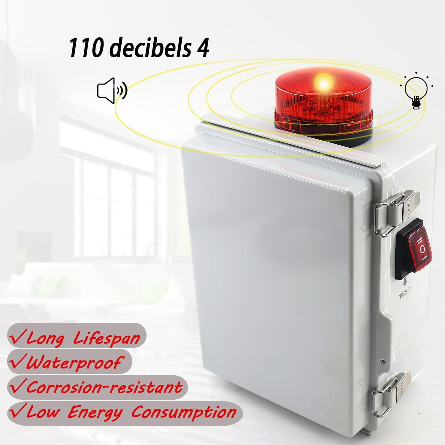 Water Pump Alarm Suitable for High Water Alert with Bright Flashing Light and 110 dB Alarm