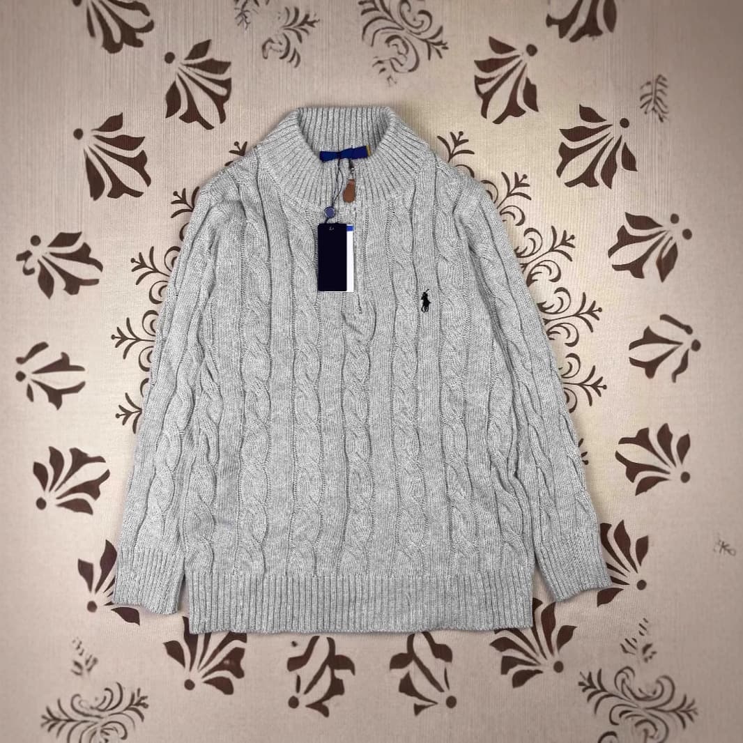 Real shot RL Ralph small horse logo stand-up collar embroidered knitwear men autumn/winter twist cable couple half zip sweater women