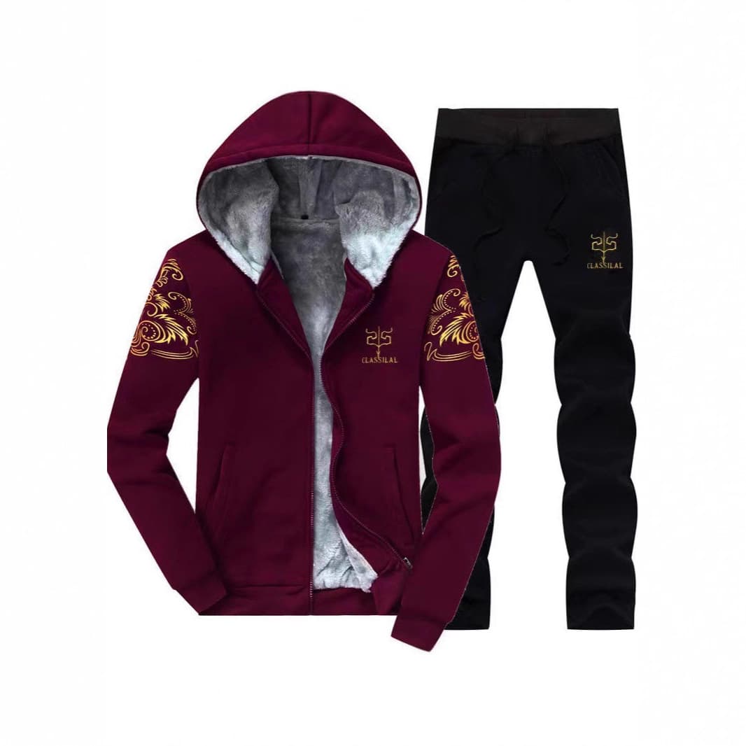 Winter Fleece-Lined Thick Men's Casual Hoodie Set with Hooded Jacket