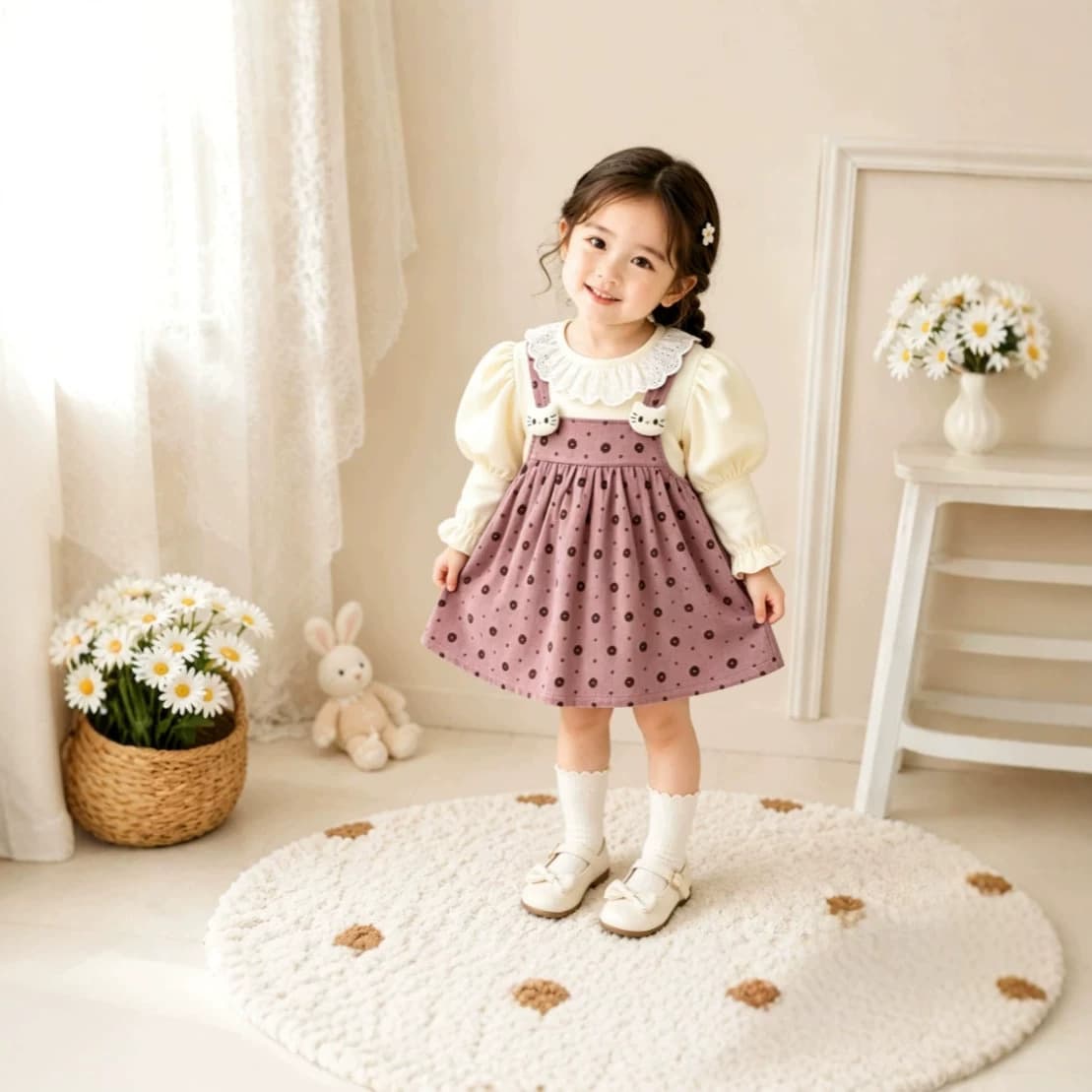 Girls Dress 2026 New Style Faux Two-Piece Princess Dress Cute Polka Dot Dress for Baby Girls