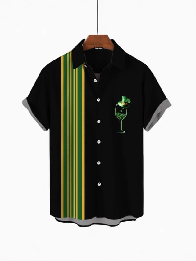 St. Paul's Day cross-border hot selling men's short-sleeved shirt 3D digital printing shirt source 2025 Hawaiian shirt style