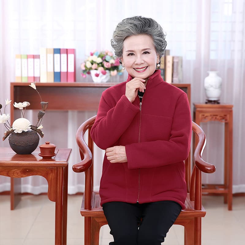 Grandma's winter coat, polar fleece, mother's clothing, autumn and winter tops, velvet thickened sweatshirts, clothes for middle-aged and elderly people