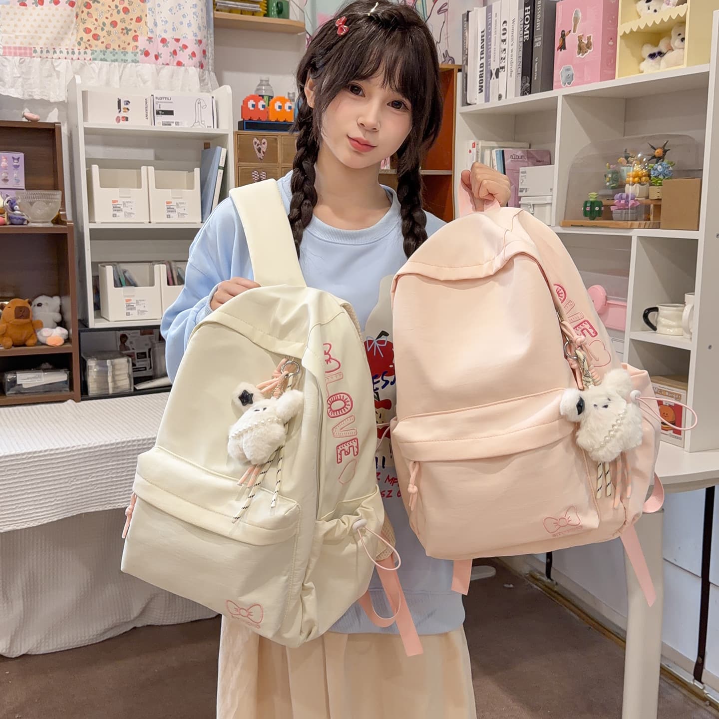 High Appearance Cute Backpack for Female Students, Large Capacity Lightweight Simple Commuter Backpack for Middle School, High School and College Students