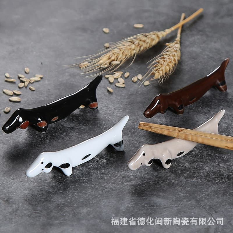 Minxin Cartoon Cute Dachshund Puppy Chopstick Rest Ceramic Chopstick Holder Home Chopstick Pillow Pen Rest Small Ornament Tableware Wholesale