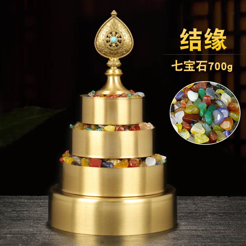 Huibao provides thirty-seven piles of mancha trays for Buddha ornaments, pure copper glossy mancha and mandala trays with gemstones 700g